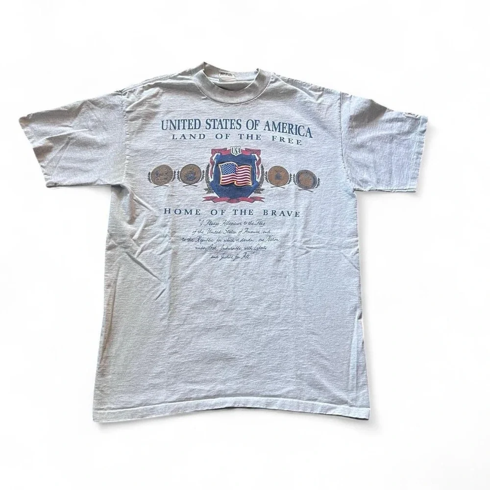 USA Land of the Free Graphic T-Shirt On Nutmeg Heavyweight Men's Size XL Vintage
